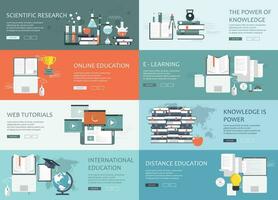 en línea educación, conocimiento y internacional educación web pancartas plano vector ilustración