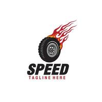 racing car wheels tires on fire logo design template illustration vector
