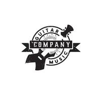 vintage guitar bass badge logo design vector template illustration