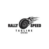 racing car wheels tires on fire logo design template illustration vector