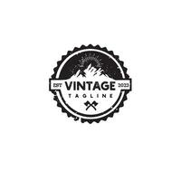 vintage mountain badge logo design vector template illustration