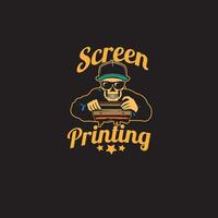 design logo vintage screen printing with skull head vector illustration