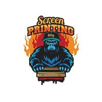 design logo screen printing with gorilla mascot vector illustration