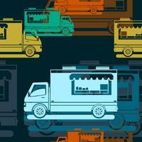 Editable Flat Monochrome Style Mobile Food Truck Vector Illustration in Various Colors as Seamless Pattern With Dark Background for Vehicle or Food and Drink Business Related Design