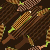 Editable Various Positions of Corns Vector Illustration as Seamless Pattern With Dark Background for Thanksgiving Day Related Design