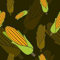 Editable Corns Vector Illustration in Various Positions as Seamless Pattern With Dark Background for Thanksgiving Day Related Design