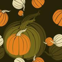 editable calabazas vector ilustración en varios posiciones como sin costura modelo con oscuro antecedentes para acción de gracias día relacionado diseño