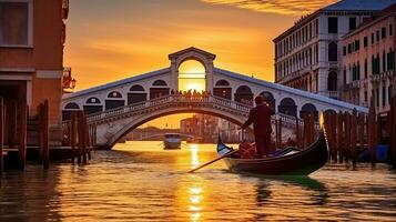 Gondola near Rialto Bridge in Venice, Italy, Generative AI photo