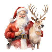 ai generiert Santa und Rentier zum Weihnachten Fall. Aquarell Stil. ai generiert png