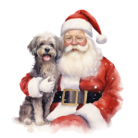 ai genererad santa och hund för jul händelse. vattenfärg stil. ai genererad png