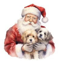 ai genererad santa och hund för jul händelse. vattenfärg stil. ai genererad png