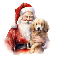 ai genererad santa och hund för jul händelse. vattenfärg stil. ai genererad png