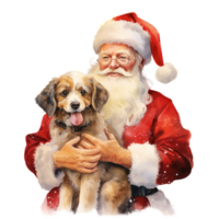 AI generated Santa and Dog For Christmas Event. Watercolor Style. AI Generated png