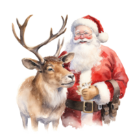 ai generiert Santa und Rentier zum Weihnachten Fall. Aquarell Stil. ai generiert png