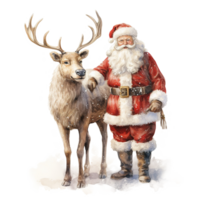 ai generiert Santa und Rentier zum Weihnachten Fall. Aquarell Stil. ai generiert png