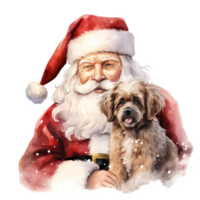 ai gegenereerd de kerstman en hond voor Kerstmis evenement. waterverf stijl. ai gegenereerd png