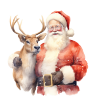 ai generiert Santa und Rentier zum Weihnachten Fall. Aquarell Stil. ai generiert png