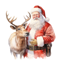 AI generated Santa and Reindeer For Christmas Event. Watercolor Style. AI Generated png