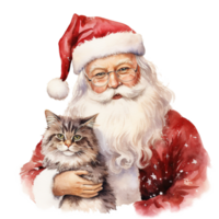 ai generiert Santa und Katze zum Weihnachten Fall. Aquarell Stil. ai generiert png