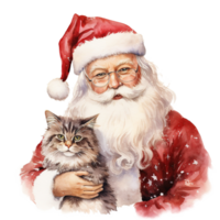 ai gegenereerd de kerstman en kat voor Kerstmis evenement. waterverf stijl. ai gegenereerd png