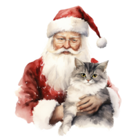 ai gerado santa e gato para Natal evento. aguarela estilo. ai gerado png