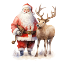 AI generated Santa and Reindeer For Christmas Event. Watercolor Style. AI Generated png