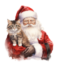 ai gegenereerd de kerstman en kat voor Kerstmis evenement. waterverf stijl. ai gegenereerd png