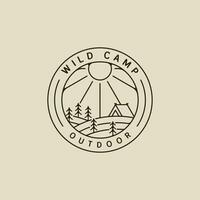 camping logo vector line art simple minimalist illustration template icon graphic design. camp at wild nature sign or symbol for travel or adventure concept with circle badge