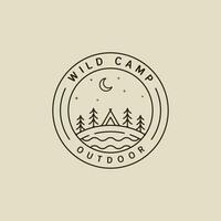 camping logo vector line art simple minimalist illustration template icon graphic design. night camp at wild nature sign or symbol for travel or adventure concept with circle badge