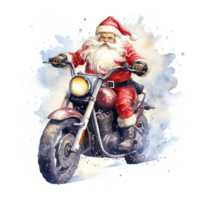 AI generated Santa riding a Bike For Christmas Event. Watercolor Style. AI Generated png
