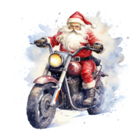 ai gegenereerd de kerstman rijden een fiets voor Kerstmis evenement. waterverf stijl. ai gegenereerd png