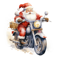 AI generated Santa riding a Bike For Christmas Event. Watercolor Style. AI Generated png