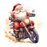 ai generato Santa equitazione un' bicicletta per Natale evento. acquerello stile. ai generato png