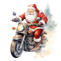 ai généré Père Noël équitation une bicyclette pour Noël événement. aquarelle style. ai généré png
