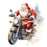 ai generiert Santa Reiten ein Fahrrad zum Weihnachten Fall. Aquarell Stil. ai generiert png