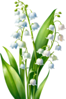 AI generated Watercolor paintings of Lily of the Valley flowers. Ai-Generated. png