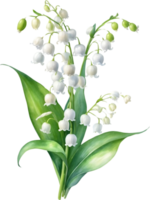 AI generated Watercolor paintings of Lily of the Valley flowers. Ai-Generated. png