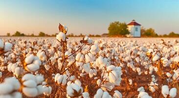 Cotton Fields Ready for the Bountiful Yield. Generative AI photo