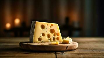 Savory Cheese Platter on a Rustic Wooden Table. Generative AI photo