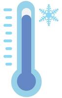 Cold temperature on blue thermometer with snow sign isolated white background. vector