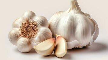 exhibiendo ajo en un blanco lona para culinario inspiración. generativo ai foto