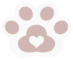 Cute paw print with love symbol isolated on white background. vector