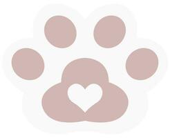 Cute paw print with love symbol isolated on white background. vector