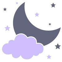 Cute cloud, star and moon vector Illustration isolated on white background.