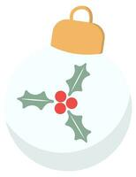Christmas ball with holly leaves icon isolated on white background. vector