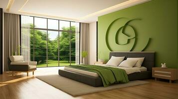 Refreshing Green Tones Transforming the Bedroom. Generative AI photo