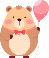 ai generado linda marmota participación un rosado globo plano estilo ilustración png