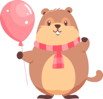 AI generated cute groundhog holding a pink balloon flat style illustration png