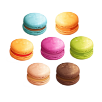 AI generated Set of different taste macaroons flat style illustration png