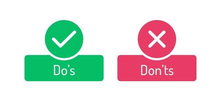 Do's and don'ts icon in circle frame, allow and not allowed reminder help guidance, positive and negative check marks vector